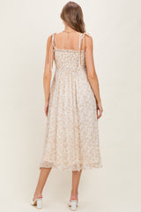 Yellow Garden Floral Printed Smocking Maternity Maxi Dress