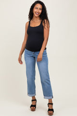 Blue High Rise Cuffed Boyfriend Maternity Jeans