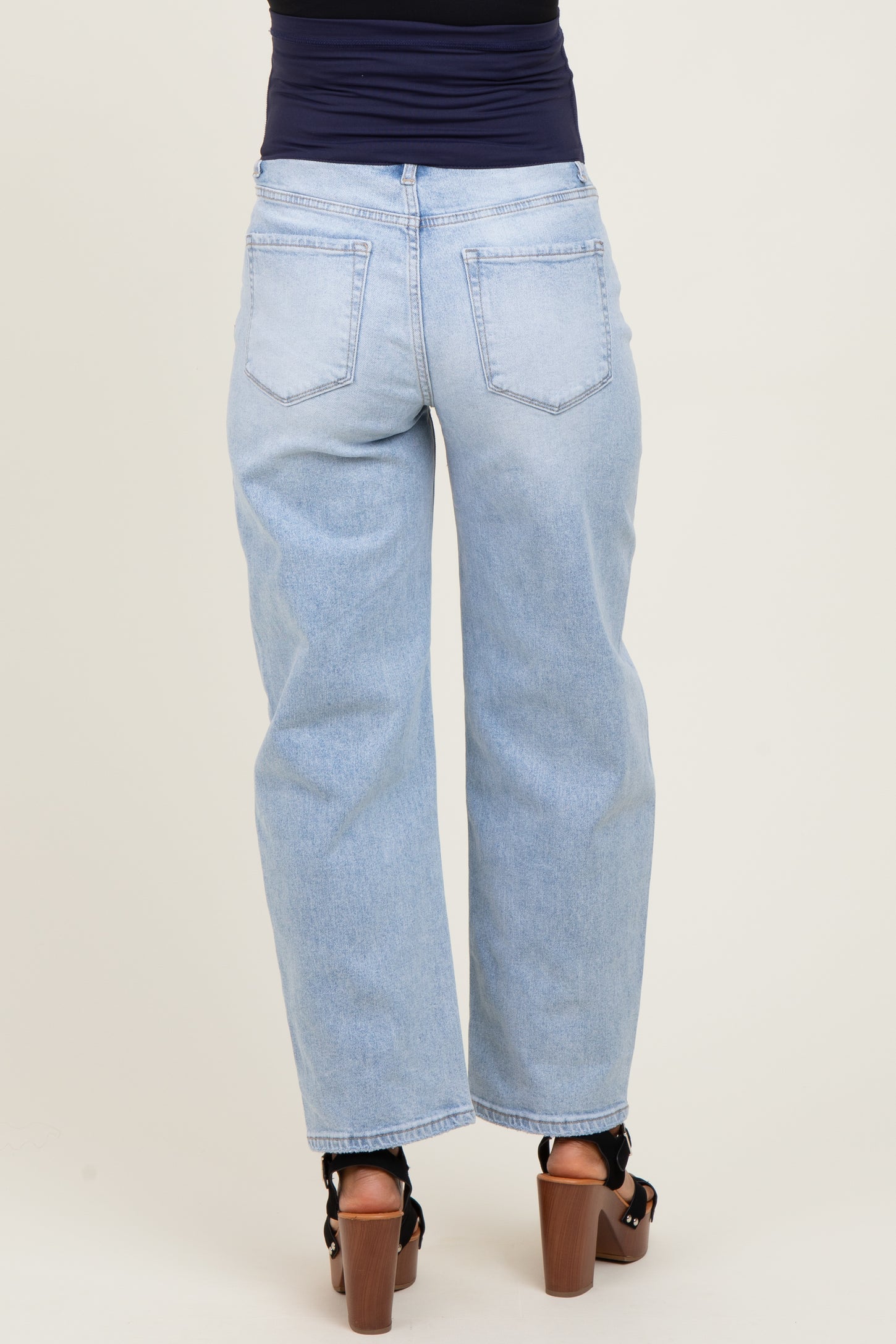 Light Blue High Rise Barrel Leg Maternity Jeans