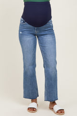 Blue High Rise Raw Hem Ankle Straight Maternity Jeans