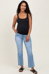 Blue High Rise Uneven Raw Hem Kick Flare Maternity Jeans