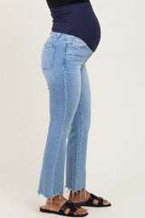 Blue High Rise Uneven Raw Hem Kick Flare Maternity Jeans