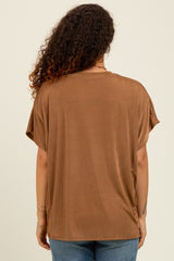 Camel Relaxed Fit Round Neck Cap Sleeves Maternity Top