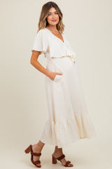 Cream Bust Knot Cotton Gauze Maternity Midi Dress