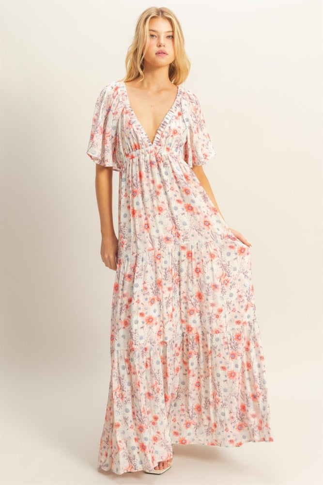 coral flowy dress Coral Summer Stunner Cut-out Chiffon Maxi Dress XXL Ellae Lisque