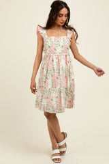 Pink Floral Print Smocked Back Maternity Dress