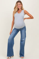 Medium Wash High Rise Wide Maternity Jeans