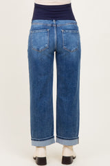 Dark Mid Rise Ankle Barrel Turn Up Cuffed Maternity Jeans