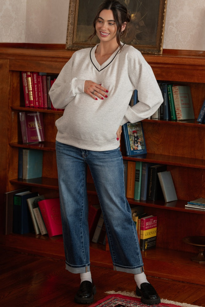 Dark Mid Rise Ankle Barrel Turn Up Cuffed Maternity Jeans