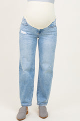 Light High Rise Ankle Boyfriend Distressed Maternity Jeans