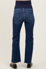 Dark High Rise Crop Straight Raw Cut Hem Maternity Jeans
