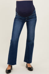 Dark High Rise Crop Straight Raw Cut Hem Maternity Jeans