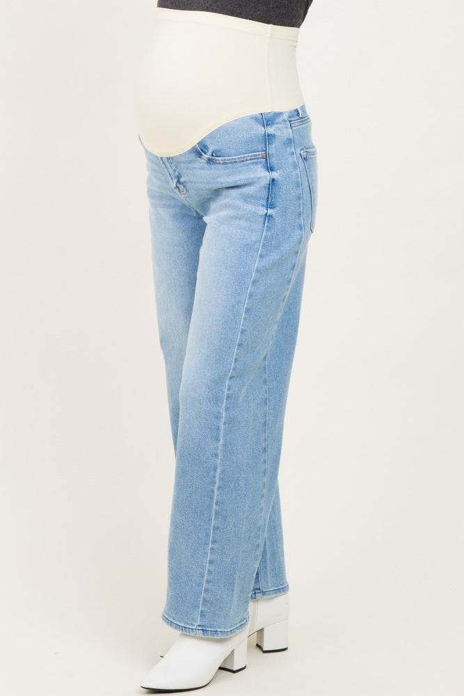 Light High Rise Crop Length Barrel Maternity Jeans