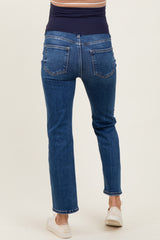 Dark High Rise Crop Straight Maternity Jeans