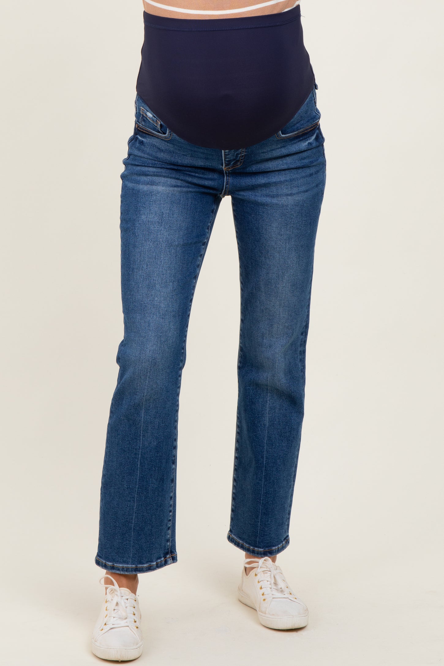 Dark High Rise Crop Straight Maternity Jeans