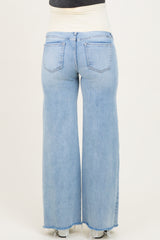 light blue maternity wide-leg jeans with a fitted waistband, shown from the back