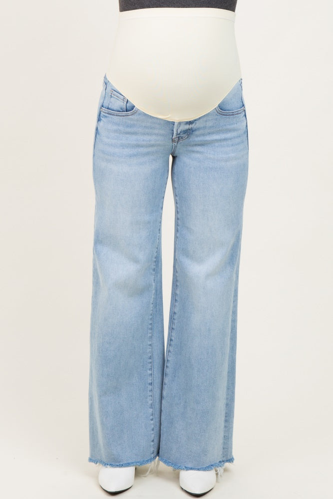 Light Low Rise Wide Leg Raw Cut Hem Maternity Jeans