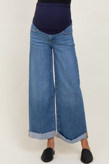Medium Low Rise Ankle Wide Cuffed Maternity Jeans