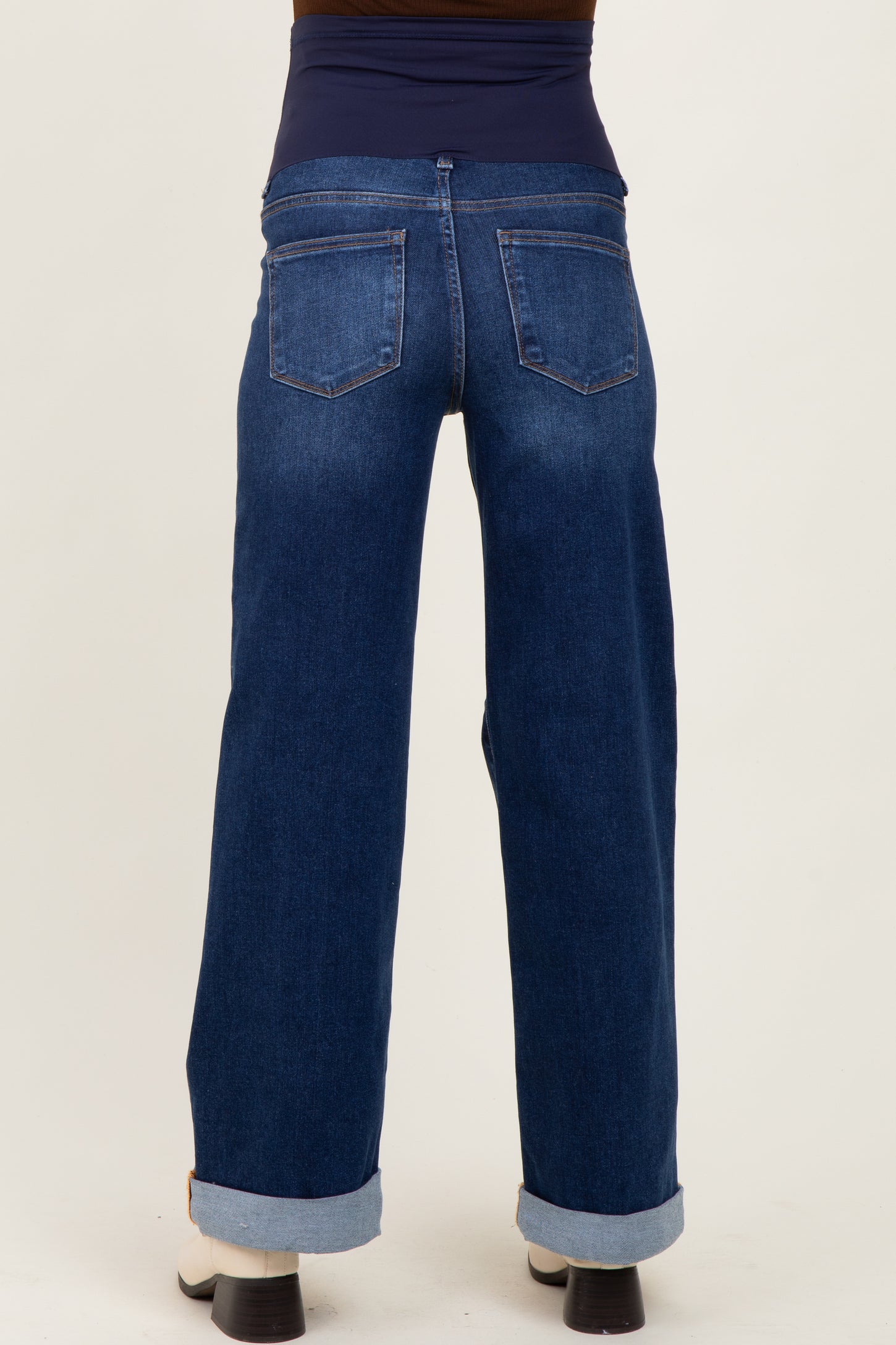 Dark High Rise Wide Leg Cuffed Maternity Jeans