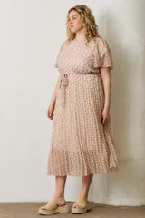 Cream Multi Printed Floral Waist Tie Plus Midi Dress