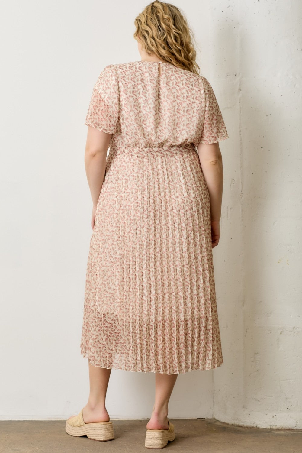 Cream Multi Printed Floral Waist Tie Plus Midi Dress