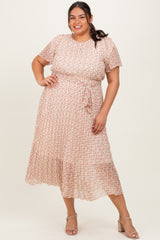 Cream Multi Printed Floral Waist Tie Plus Midi Dress
