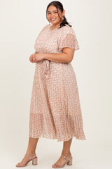 Cream Multi Printed Floral Waist Tie Plus Midi Dress