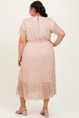 Cream Multi Printed Floral Waist Tie Plus Midi Dress