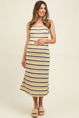 Lime Multi Square Neck Striped Sleeveless Maternity Dress
