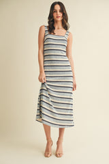 Denim Multi Square Neck Striped Sleeveless Dress