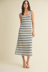 Denim Multi Square Neck Striped Sleeveless Dress