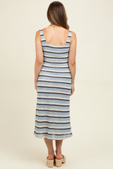 Denim Multi Square Neck Striped Sleeveless Maternity Dress