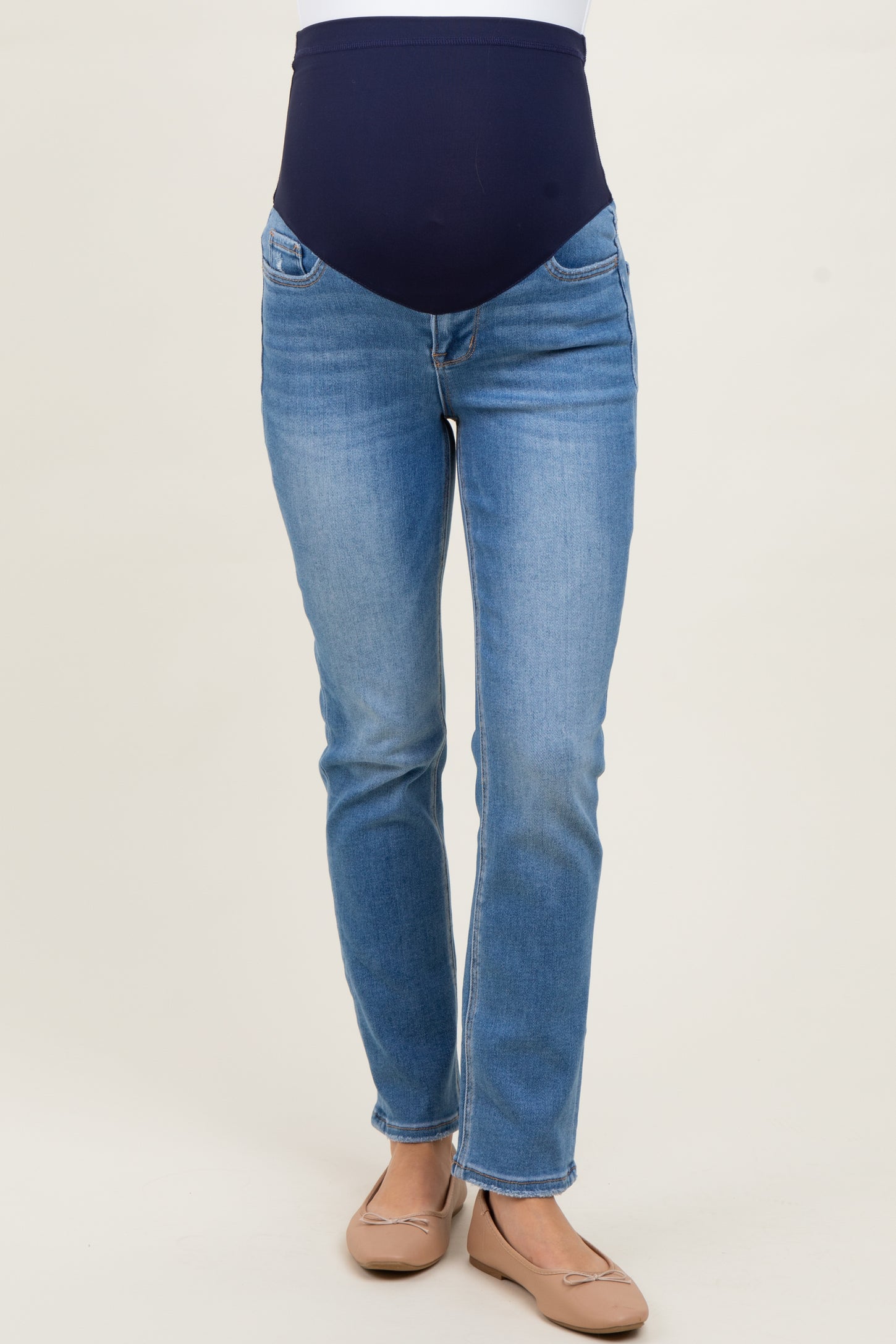 Medium Rinse High Rise Slim Straight Maternity Jeans