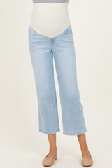 Light Blue High Rise Crop Slim Wide Maternity Jeans