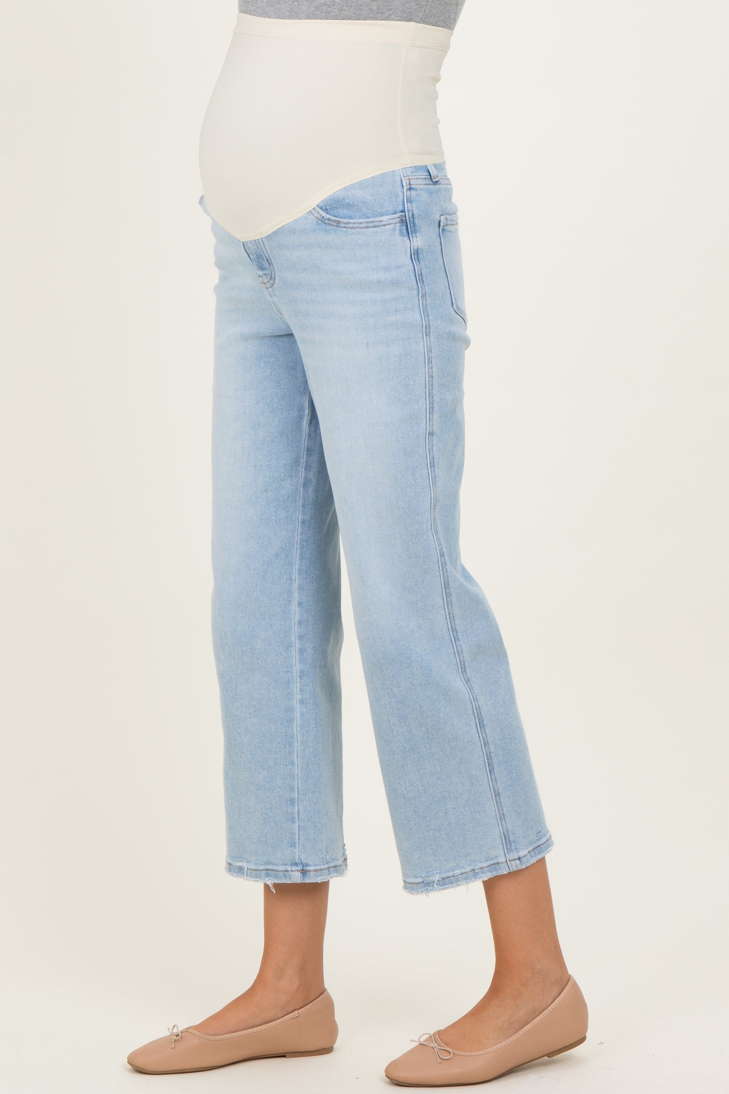 Light Blue High Rise Crop Slim Wide Maternity Jeans