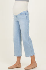 Light Blue High Rise Crop Slim Wide Maternity Jeans