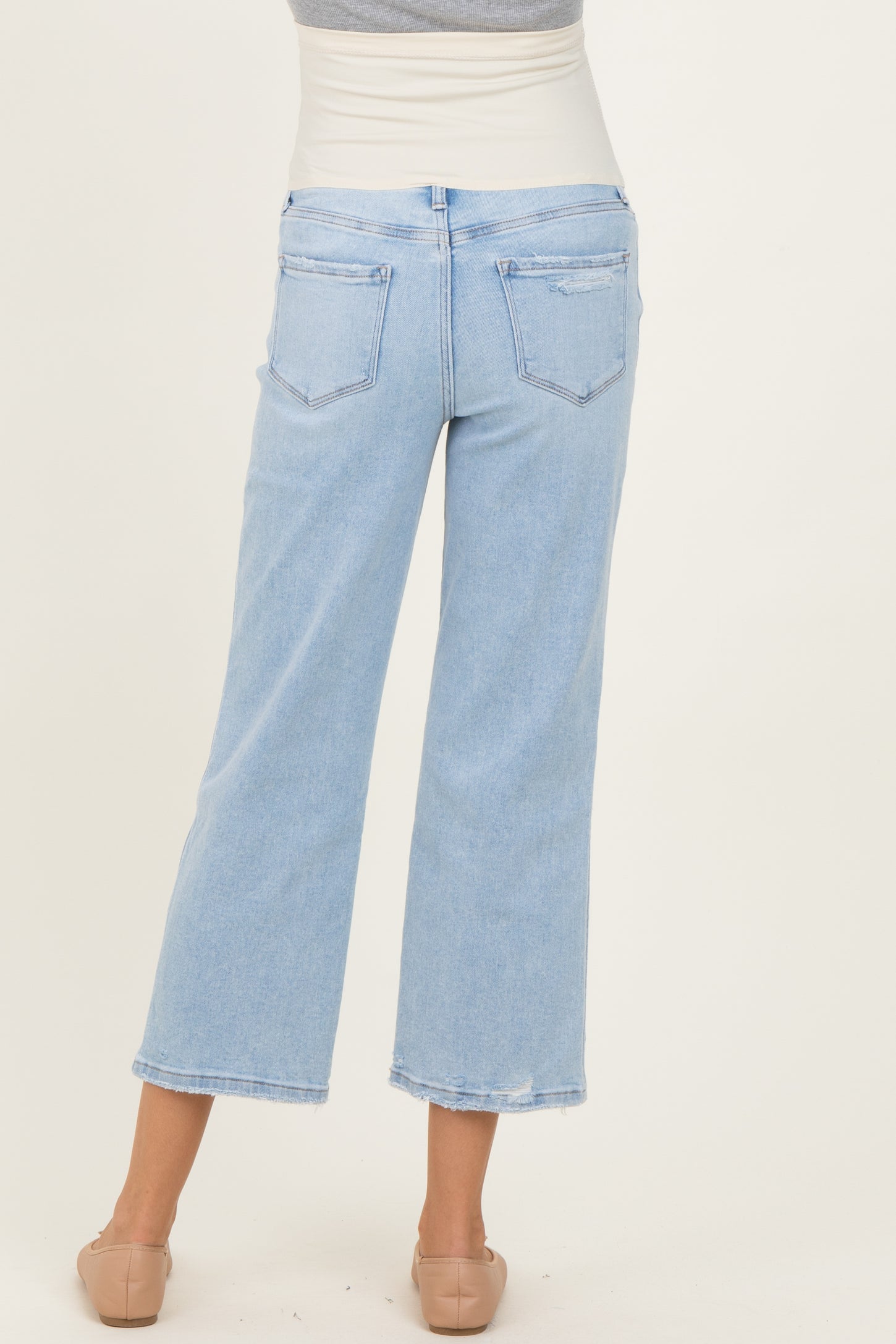 Light Blue High Rise Crop Slim Wide Maternity Jeans