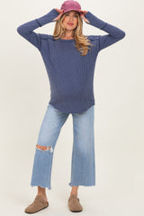 Blue High Rise Uneven Raw Hem Crop Wide Maternity Jeans