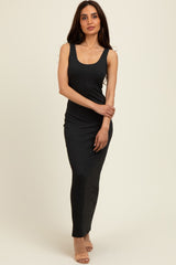 Charcoal Scoop Neck Sleeveless Rayon Rib Maxi Knit Dress