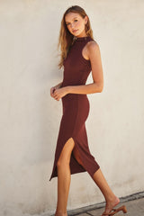 Rust Simple Mock Neck Midi Slip Dress