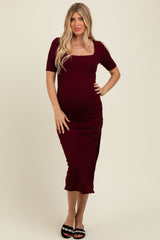 Wine Short Sleeve Midi Slip Maternity Dress