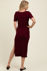 Wine Short Sleeve Midi Slip Maternity Dress