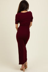 Wine Short Sleeve Midi Slip Dress