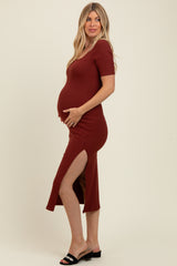 Rust Short Sleeve Midi Slip Maternity Dress