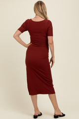 Rust Short Sleeve Midi Slip Maternity Dress