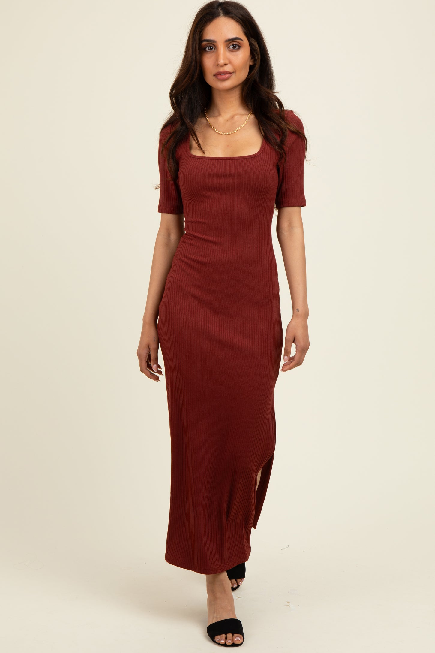 Rust Short Sleeve Midi Slip Maternity Dress PinkBlush Rust Short Sleeve Midi Slip Maternity Dress PinkBlush