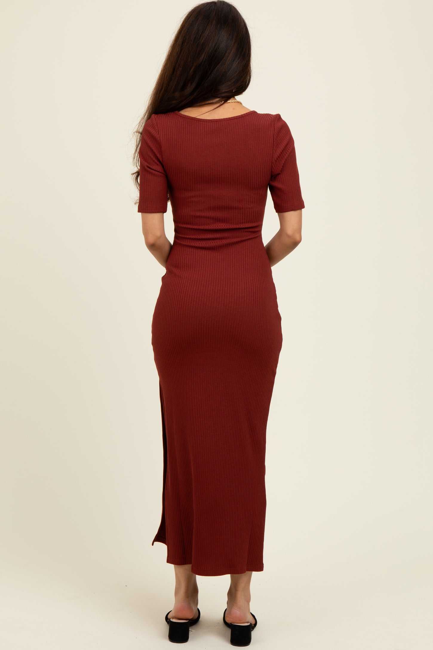 Rust Short Sleeve Midi Slip Dress