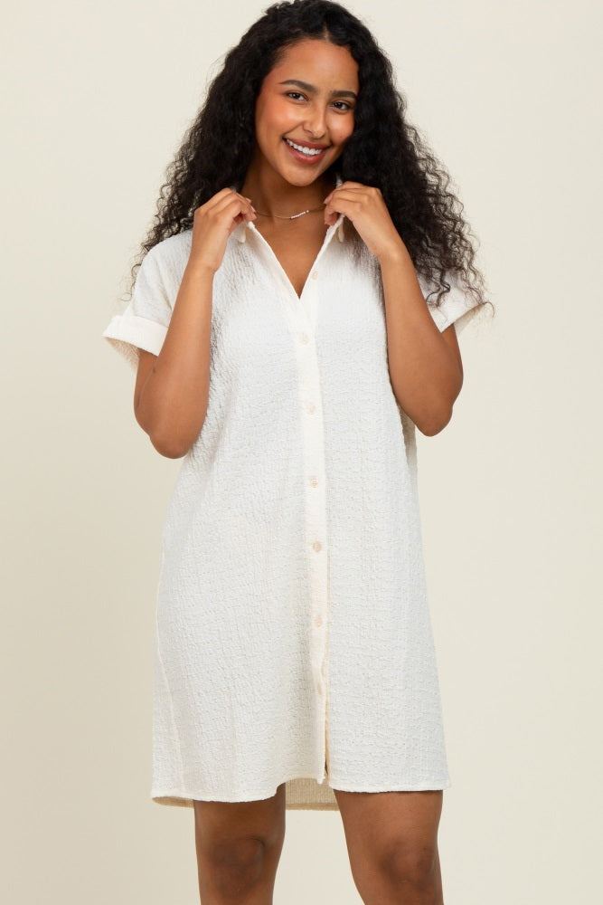 plus size button down shirt dress Ivory Textured Short Sleeve Maternity 33.5 Waist Color:Black Knit Rib Pastel Ethereal Ethereal Formal Rory Floral Midi Dress