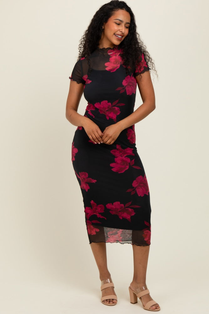 mesh midi dress short sleeve Mac Duggal Short-Sleeve Mesh Midi Dress