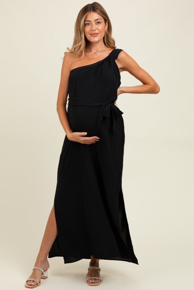 asymmetrical maternity dress Black Asymmetrical Maternity Maxi Dress